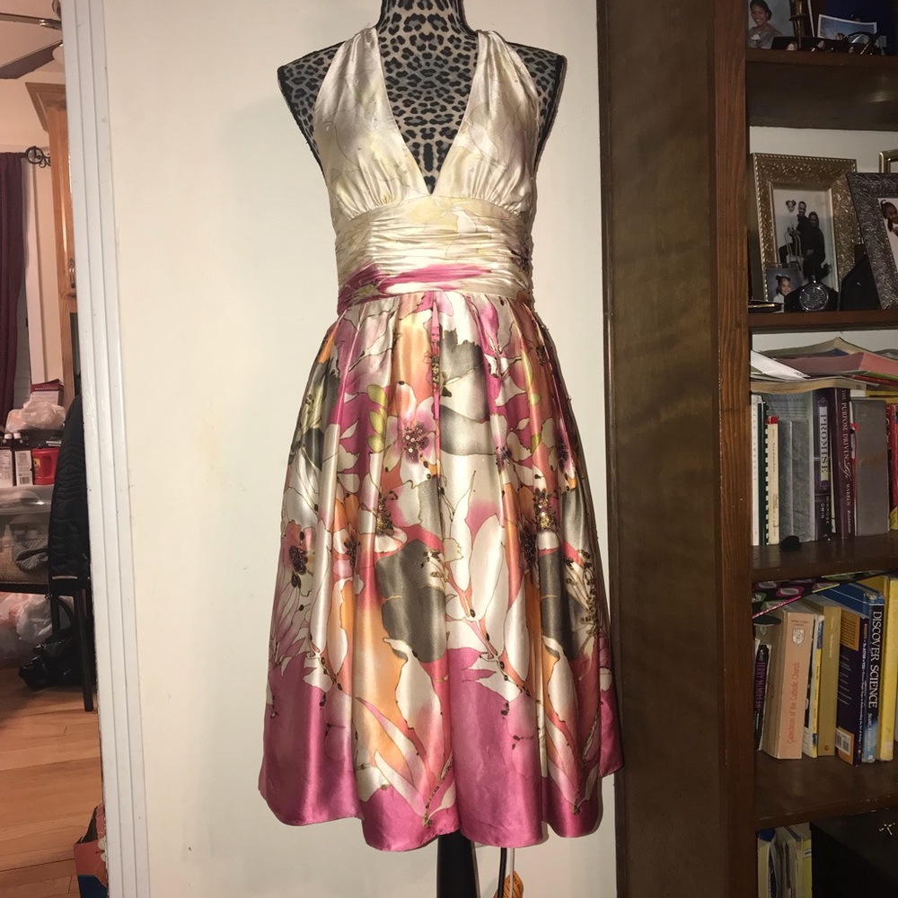 Adriana Papell Silk Floral Cocktail Dress